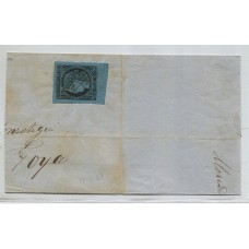 ARGENTINA 1856 GJ 1 CORRIENTES FRAGMENTO GRANDE 1/2 CARTA CIRCULADO A GOYA CON LA PRIMER ESTAMPILLA ARGENTINA, MUY BONITA PIEZA CON FECHA 18/2/1859 ( U$ 1100 )
